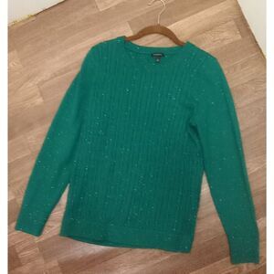 Talbots green cable knit sweater. Size Large